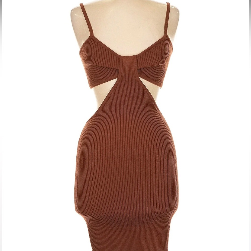 Cotton Candy Brown Cutout Knit Mini Dress